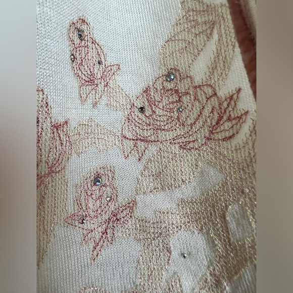 Moiselle Womens Pink White Embroidered Floral Wool Cottagecore Cardigan 2 - Picture 3 of 10